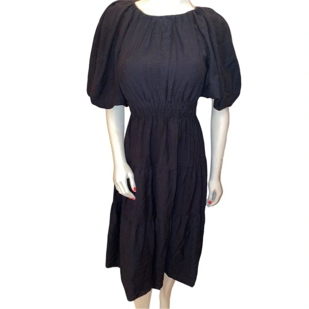 ANTHROPOLOGY MOON RIVER PUFF SLEEVE BACK CUTOUT SMOCKED WAIST MIDI DRESS SMALL - Picture 11 of 16